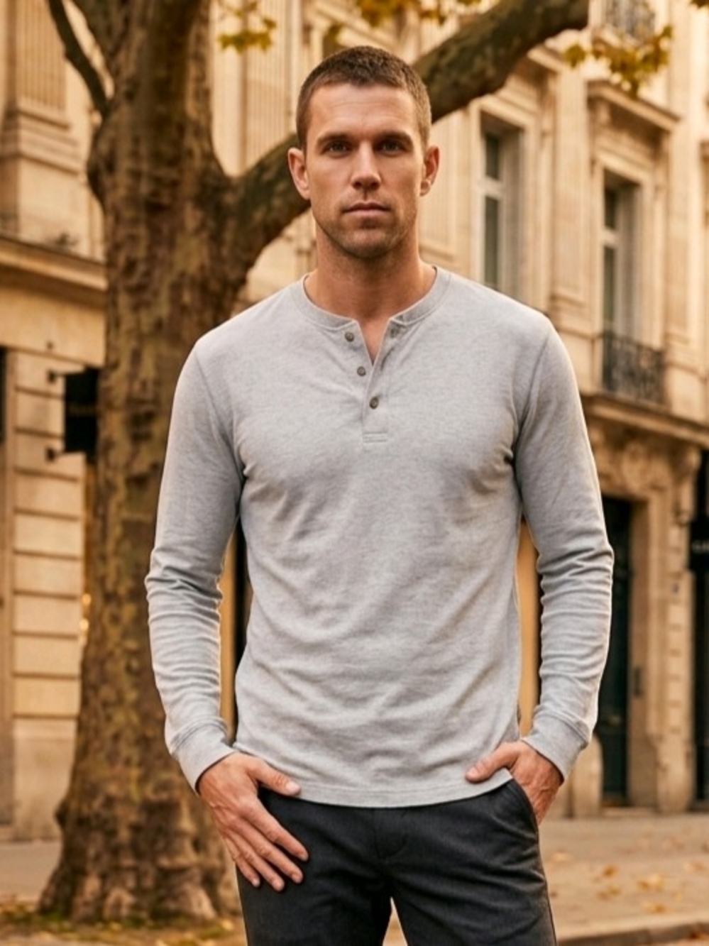 Saddlebred Comfort Flex Men's Henley Shirt Light Gray Long-Sleeve L